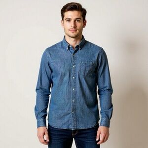 Levis Mens 2XL Blue Denim Casual Button Down Shirt Front Pocket 100% Cotton